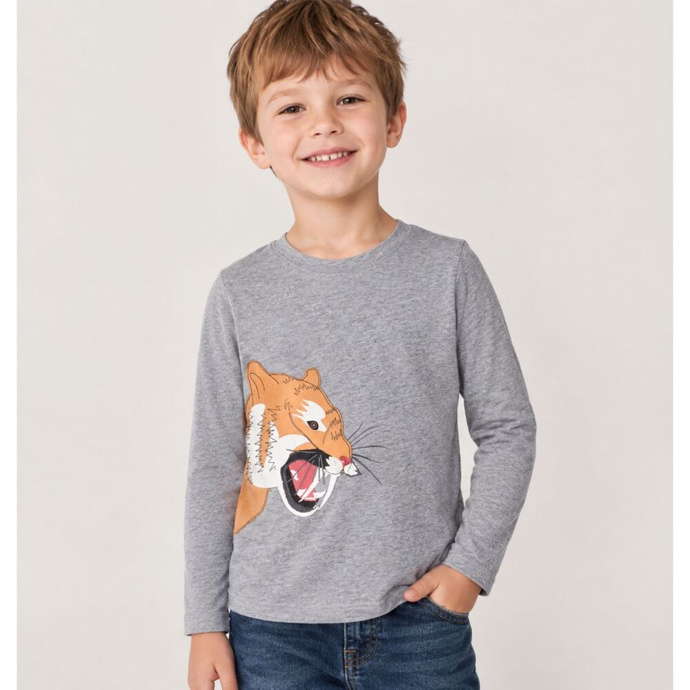 Mini Boden Tiger Grey Long Sleeve Shirt Kids Youth Size 5-6Y